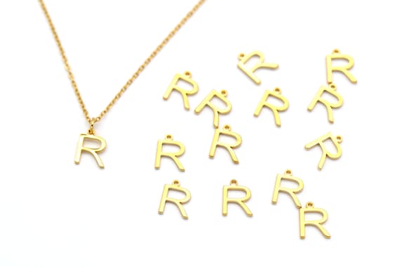 Ciondolo Placcato Oro Con Lettera R – Alfabeto, 12 Mm, Tema Lettere, Gioiello Minimal