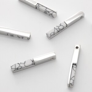 50% OFF&gt;&gt;&gt;White Howlite Stick Charm, MC01-03WR, Nickel free, 1pcs, 30x4mm, 1 hole, Original Rhodium Plated Brass, Stone Pendants
