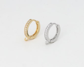 12mm cubic one touch earrings w/ open loop, Lever back earring makings, Brass, Cubic zirconia, Nickel free, 2 pcs, [T69-VC1]