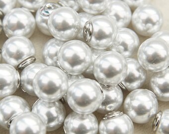 Earring post stopper w/ acrylic pearl, ES56-02, 20 pcs,  8mm,  Rhodium plated brass