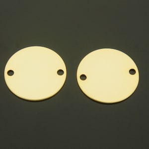 Coin disc, Nickel free, B5-G2, 10 pcs, 2 holes, 15mm, 16K gold plated brass, Necklace / Bracelet coin disc, Brass blank tags, CY08-01