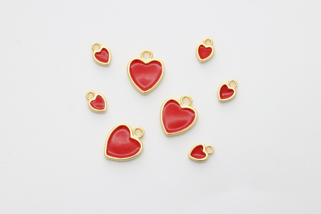 Red Heart Charm, Brass, Epoxy, Heart Pendant, Dainty Charm, Jewelry