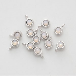 2 pieces, Birth Stone Charm, Nickel free, K7OP-R, 4x3mm, Original rhodium  plated brass, White opal, CZ, Little cubic charm, Open link