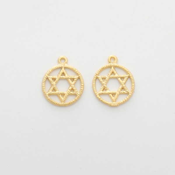 Star of David charm, P1-G7, 4 pcs, 15x12mm, 1mm thick, Matte gold plated tin alloy, Jewelry making, Star charm, Star pedant, Necklace charm
