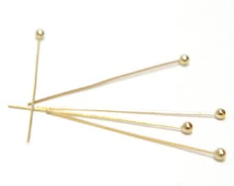 Ball pin, Ball head pin, 0.5x32mm, 16K gold plated brass, Nickel free, Jewelry making, Not easily tarnish, Optional quantity, [J29-G1]