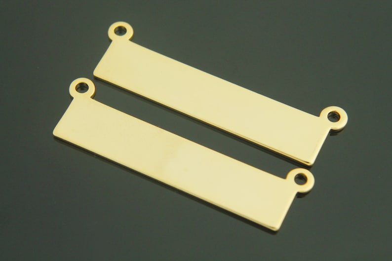 1mm thick Personalized stamping blank bar A32-G2 4 pcs Bar pendant 37x8mm 16K gold plated brass Stamping bar with 2 loops