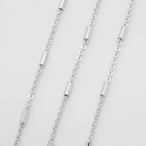 Urban style chain, CJ19-05R, 1m, chain 1.5mm thick, pipe 1.7mm thick, Original rhodium plated copper and brass, Anklet chain