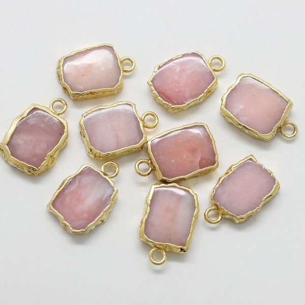 Antique gemstone charm (Pink opal), Gold plated 925 silver & copper, Gemstone, Nickel free, Jewelry making supplies, 1 piece, [N50-R3]