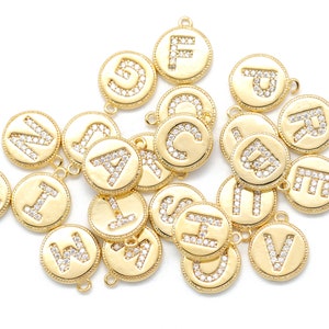 Münze Anhänger Kubikbuchstabe (klein), Alphabet A-Z, A2Z-G15, 26 Stück, 10x2mm, 1,5 mm offene Glied, 16K vergoldetes Messing, nickelfrei