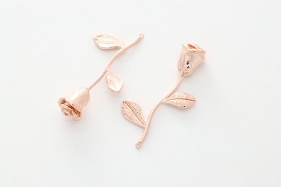 Rose Pendant, N22-P2, 1 piece, PENDANT ONLY, Rose gold plated brass, 40x19mm, Jewelry Making Mignon Flower Pendant, 3D Rose Pendant