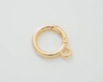 Round spring clasp w/ loop, Brass, Nickel free, Push gate ring, Ring clasp, Wholesale jewelry supplies, Jewelry makings, 1 piece, [S61-G11]