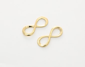2 pieces, Infinity pendant, Nickel free, M6-G6, 21x8mm, 1.4mm thick, 16K gold plated brass, Infinity connector, Infinity charm