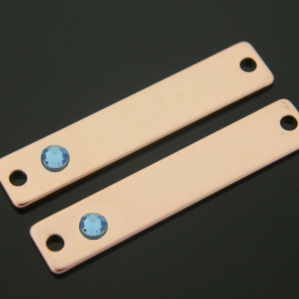 December Stone Stamping Blank Bar, K4LS-P, 2 pcs, 37x7mm, Lt. Sapphire, Rose gold plated brass, Personalized Bar, Birth Stone Jewelry