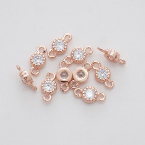 Cubic connector, N21-G3, 8.5x4.1mm, 10 pcs, Cubic zirconia round connector, Rose gold plated brass