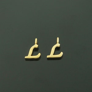 Alfabeto L, AL-G7, 2 peças, latão banhado a ouro 16K, sem níquel, aprox. 6mm, Elo interno 1,7mm, Letra maiúscula com elo, Pingente de alfabeto