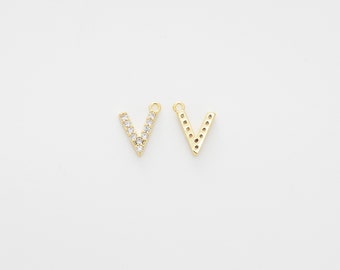 10k or Blanc Lettre /"V/" initial Diamond Disc Charme Collier Pendentif