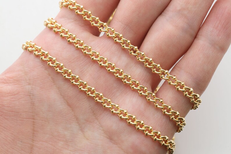 Decorative chain, Nickel free, CB110S, CJ20-03, 1m, 4.5mm wide, 2mm thick, 16K gold plated copper brass, Anklet / Bracelet / Necklace chain image 2