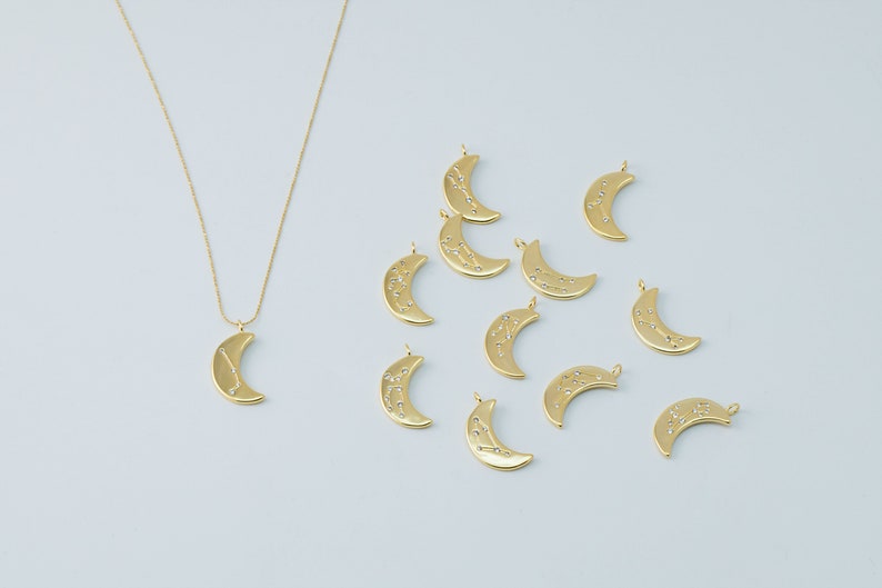 Constellation Nickel free Necklace supplies K8-VC1 Birth Sign Brass CZ Crescent moon zodiac charms 1 piece per sign,