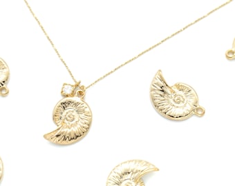 Ammonite Pendant, O3-P9, Ocean Themed, 2 pcs, Nautilus shell, Sea Shell, Nautical Pendant, Nickel Free, 16K Gold Plated Zinc, Nickel Free