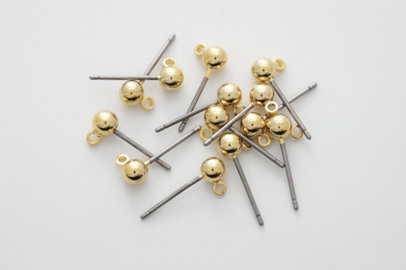 ZE164 10pcs Nickel Free High Quality 4mm Ball Earring Posts With one hole