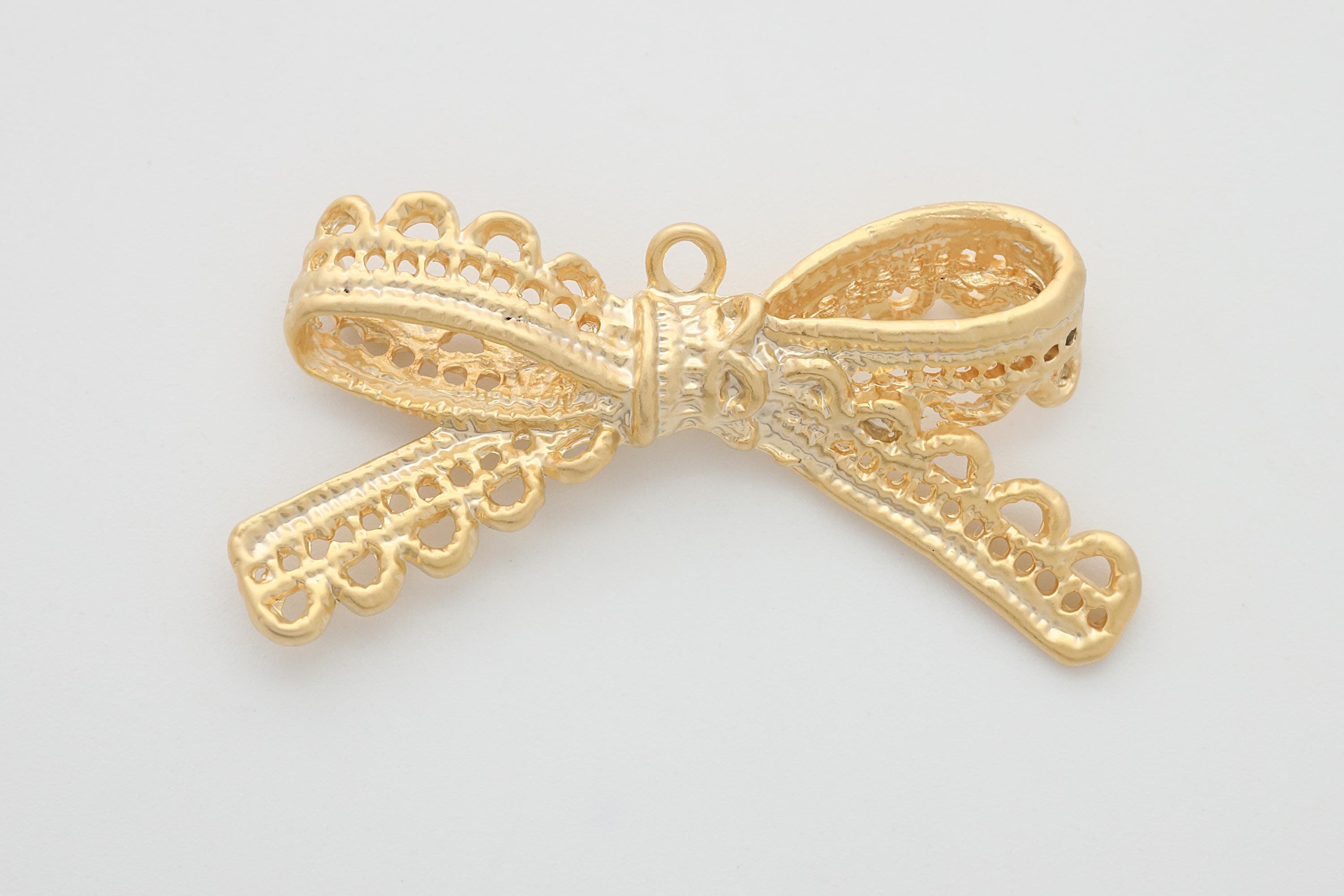 Matte Gold Lace Ribbon Pendant, 1 Piece, 44x22mm, 6.5mm Thickness ...