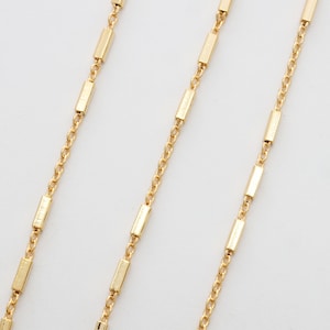 Rectangle Beads Chain, CJ35-02, 1 meter, Nickel Free, 16K Gold Plated Copper, Necklace Making, Chain Component, Rectangle Design Chain