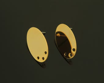 Poste para encantos, 3 agujeros para encantos colgantes, S65-R2, sin níquel, 2 piezas, 20x12 mm, latón chapado en oro de 16K, pendientes que hacen suministros