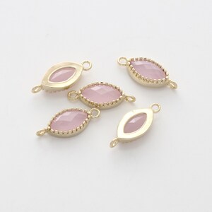 Framed glass connector, M1-G9, 2 pcs, 15x6x3mm, Shiny gold plated brass, Cutting glass, Rose