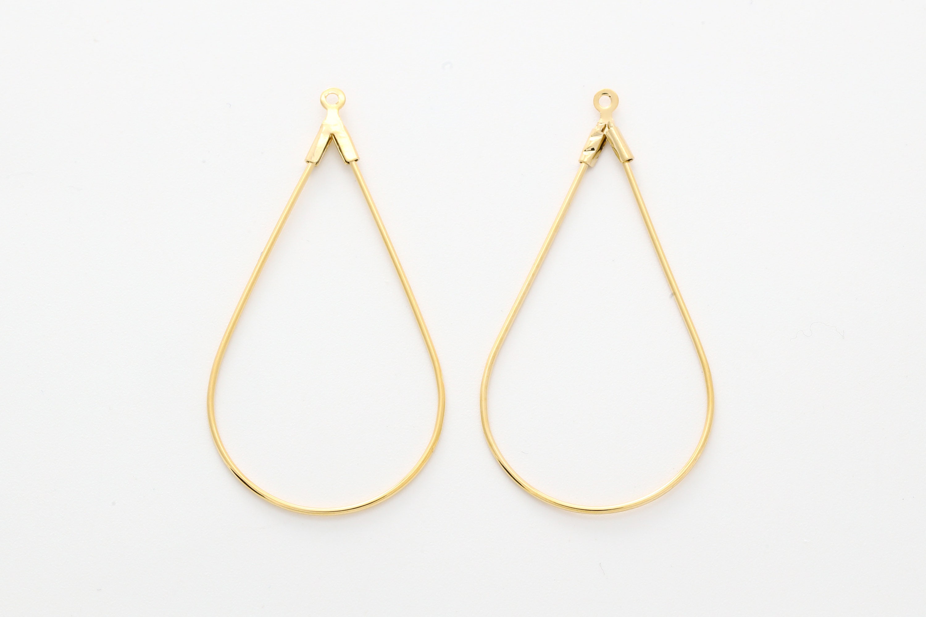 Wire Tear Drop Charm (L), T64-P3, 2pcs, Nickel free, One side open wire, 43x23mm, Link 1mm, 16K gold plated brass, Jewelry making