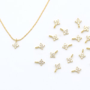 Dainty Cubic Star Charm (vertical close link), N27-R2, 2 pcs, 4x4mm, 0.8mm link, 16K gold plated brass, Nickel free, Cubic zirconia charm