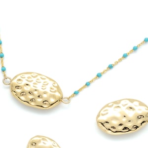 Flat oval bumpy connector, O4-G14, 2 pcs, 22x14mm, 4mm thick, 1.5mm hole, 16K gold plated zink alloy, Nickel free, Flat beads, Jewelry beads