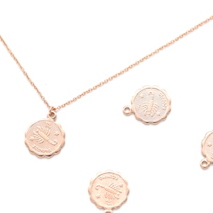 Zodiac Coin Charm, Scorpio, K9-P8, 2 pcs, 12mm, Rose Gold Plated Brass, Constellation Pendant, Birth Sign Charm