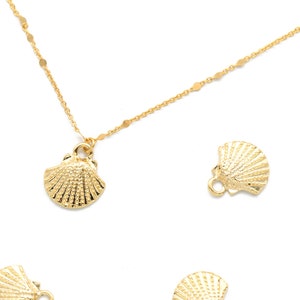 Scallop Shell Charm, 2 pcs, N3-G9, Ocean Themed, 12x13mm, Scallop Pendant, Sea Shell, Nautical Pendant, 16K Gold Plated Tin Alloy