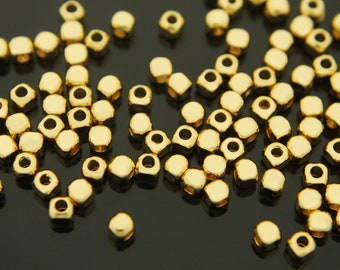 Cube beads, Nickel free, 3x3mm, Hole 1.4mm, 16K gold plated brass, Square bead, Not easily tarnish, GY10-03, Optional quantity [J38-G1]