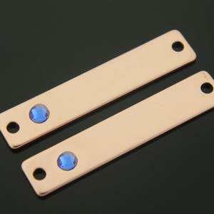September Birth Stone Stamping Blank Bar, K4SA-P, 2 pcs, 37x7mm, Sapphire, Rose gold plated brass, Personalized Bar, Birth Stone Jewelry
