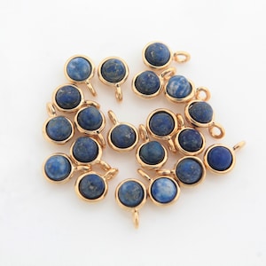 Round Gemstone Charm, Lapis, N36-R5, 2 pcs, 4mm, 1 open link, 16K gold plated brass, Tiny charm, Round charm, Stone charm, Gemstone cabochon