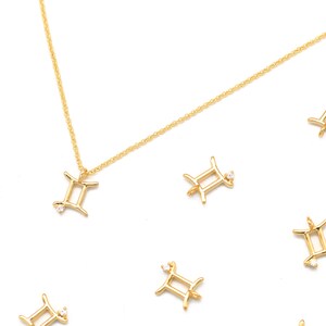 Astrological Zodiac Pendant w/ Cubic, K2-G3, Gemini, 2 pcs, Approx. 8mm, 16K gold plated brass, Nickel free, CZ, Constellation, Birth signs
