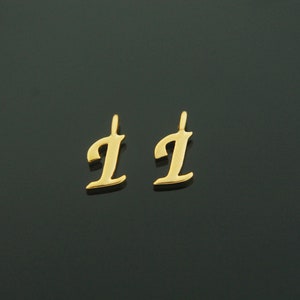 Alfabeto I, AI-G7, 2 piezas, latón chapado en oro de 16K, libre de níquel, aprox. 6 mm, enlace interno 1.7 mm, letra mayúscula con enlace, colgante alfabeto