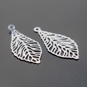 LAST STOCK, 80% OFF, Obovate leaf charm, S80-R6, 20 pcs, 21x10mm, Leaf charm, Original rhodium plated brass, Leaf pendant, Leaf connector