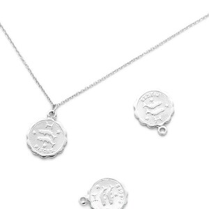 Zodiac Coin Charm, Pisces, K9-R12, 2 pcs, Nickel free, 12mm, Original Rhodium Plated Brass, Constellation Charm, Birth Sign Charm