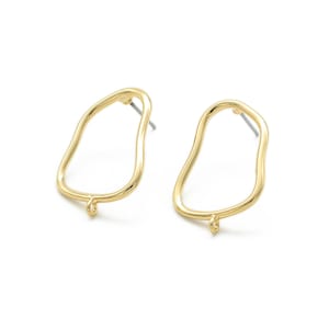 Unique earring post, Q12-P1, 2 pcs, 26x17mm w/ 1.2mm loop, 16K gold plated brass, Nickel free, Dangled earring making, Earring component