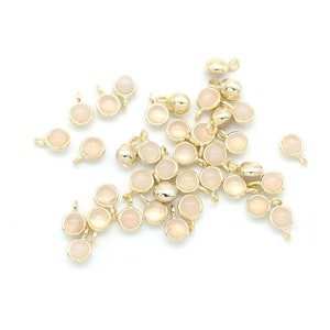 Round Gemstone Charm, Rose Quartz, N36-R4, 2 pieces, 4mm, 1 open link, 16K gold plated brass, Tiny charm, Round charm
