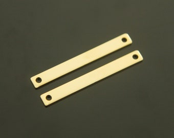 Bar connector, A7-G1, 10 pcs, 32x3.5mm, 2 holes, 16K gold plated brass, Nickel free, Personalized stamping blanks, Bar pendant