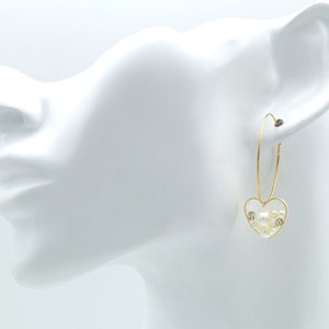CZ & Pearl Collaboration Charm, Heart Pendant, N32-R4, 2 pcs, 15x14mm, Inner 1.5mm hole, Acrylic Pearl, CZ, Gold Color Plated Brass, Epoxy