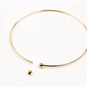 1mm wire cuff for charms, Nickel free, C1-G1, 5pcs, Adjustable Bangle Bracelet, 53mm diameter, 1mm thick, Ball end, 16K gold plated brass ni