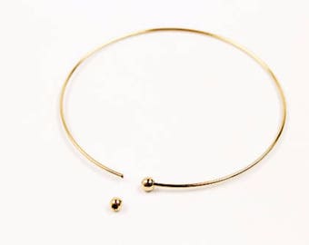 1mm wire cuff for charms, Nickel free, C1-G1, 5pcs, Adjustable Bangle Bracelet, 53mm diameter, 1mm thick, Ball end, 16K gold plated brass ni