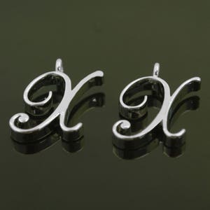 Alphabet X with link, AX-R8, Nickel free, 2 pcs, 20x16mm, 3mm Inner of hole, Capital Letter, Original Rhodium Plated Brass, Alphabet Charms