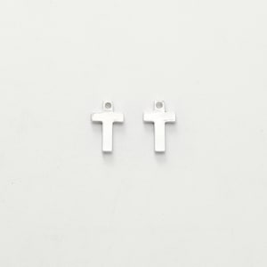 Tiny Cross Charms, A22-R3, Nickel free, 10 pcs, 9x6mm, Hole 0.6mm, Original Rhodium Plated Brass, Small Religious Pendant, Dainty Cross