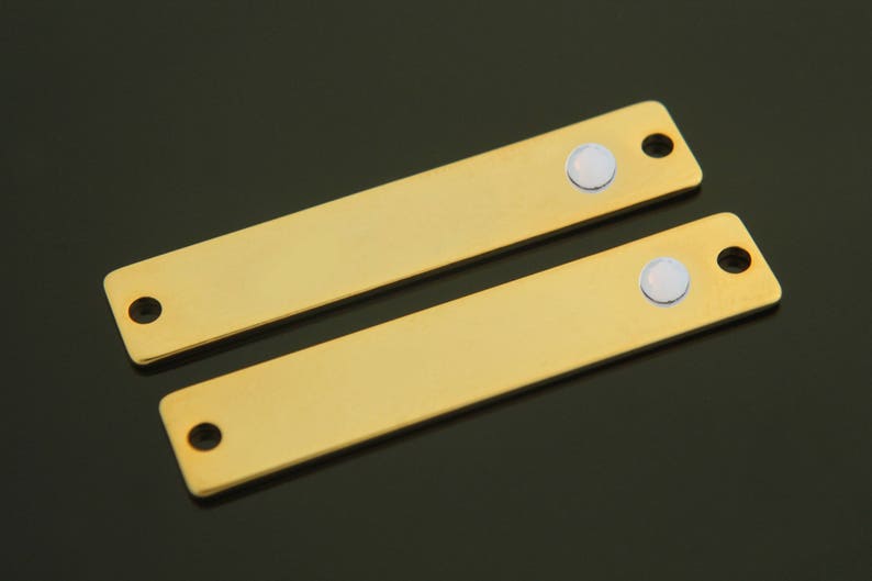Personalized Bar Nickel Free Opal 16K gold plated brass October Birth Stone Stamping Blank Bar 40x8mm K5OP-G 2 pcs Birthstone Jewelry