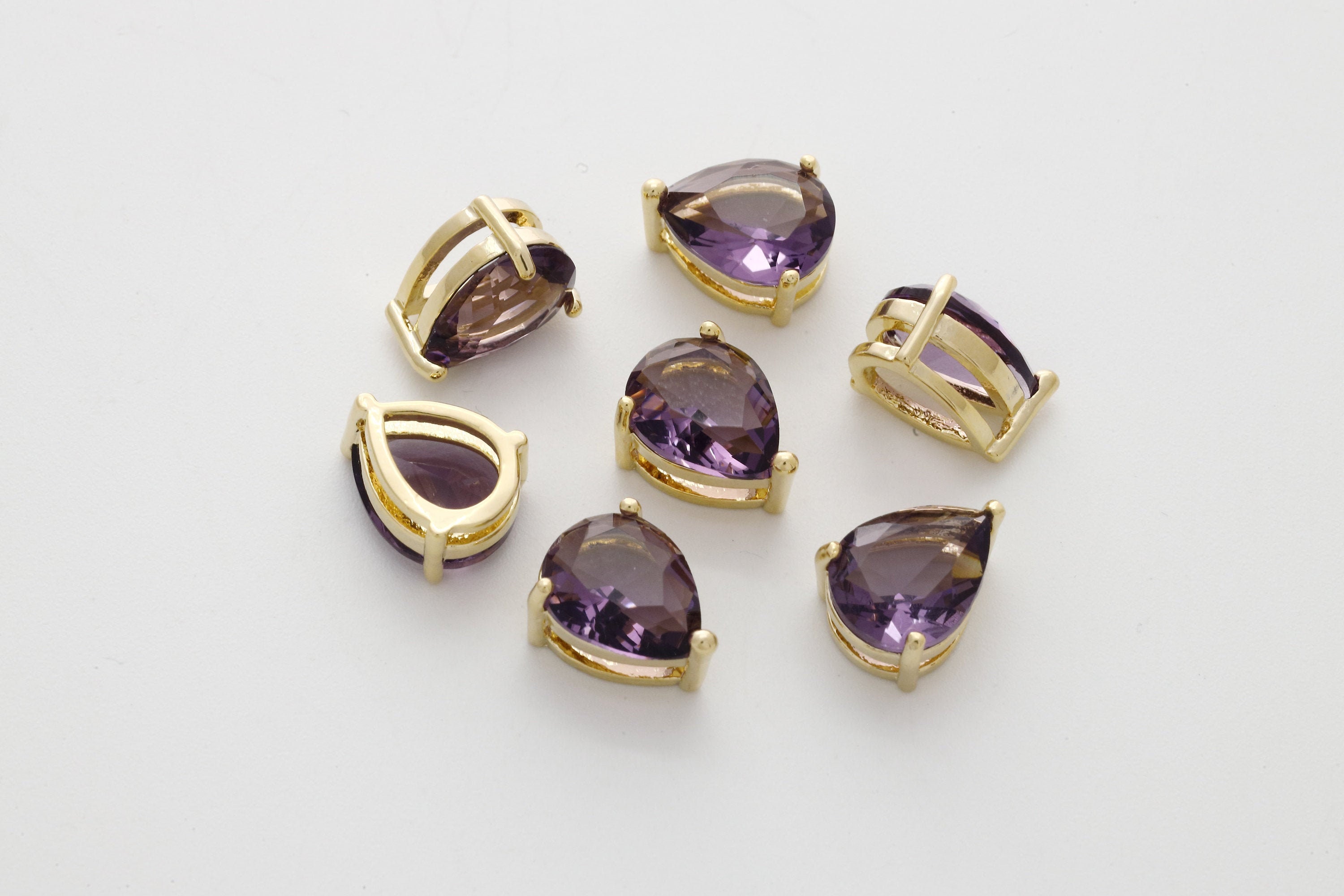 8x10mm FS08-04 Gold plated brass Jewelry component Drop Framed glass charms Cutting glass 2 pcs Purple N9-R9